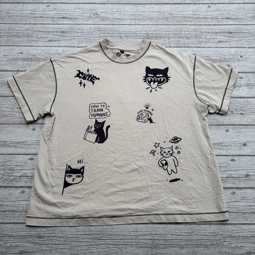 The Souled Store T-Shirt Men's Medium Beige Ted The Stoner Cat Graphic Cotton